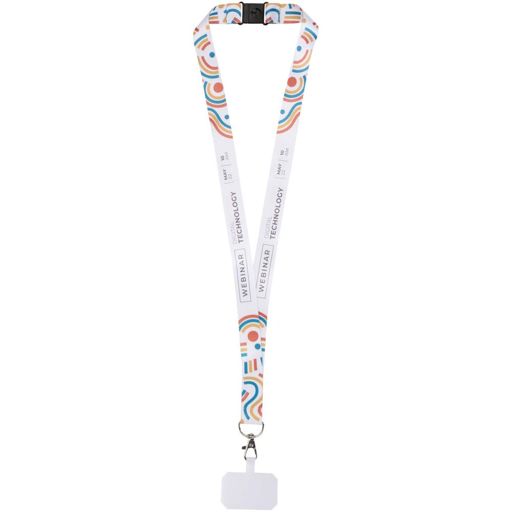 Addie RPET Sublimation Lanyard mit Telefonhalterung und Sicherheitsverschluss - schwarz, weiss