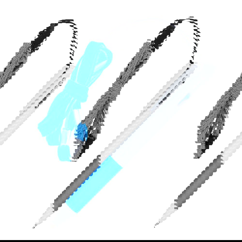 3-Farben-Stift mit Griffzone und Schlüsselband - Weiss / Blau