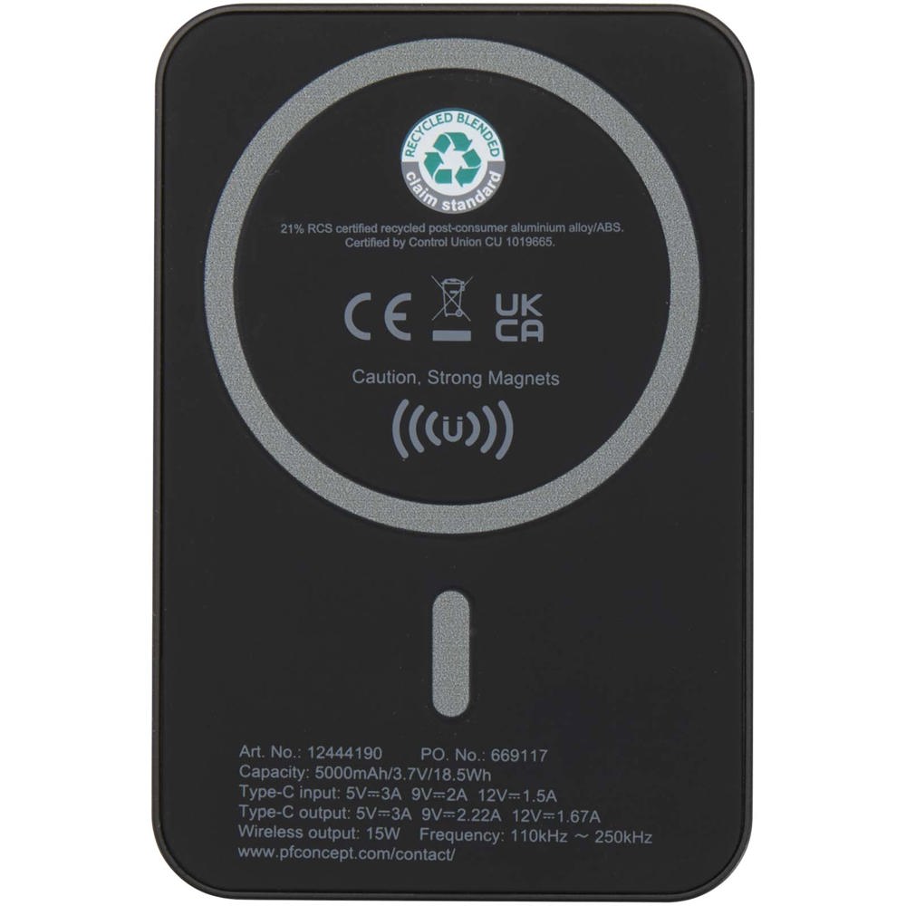 Acrab 15 W 5.000 mAh magnetische kabellose Powerbank mit 20 W PD aus recyceltem Kunststoff