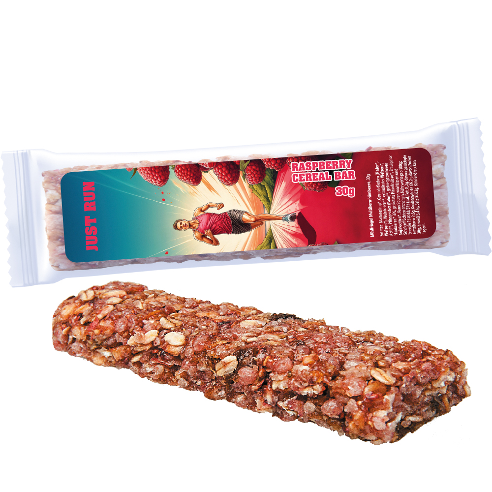 Müsliriegel Multikorn-Himbeere, 30g, Express Flowpack mit Etikett