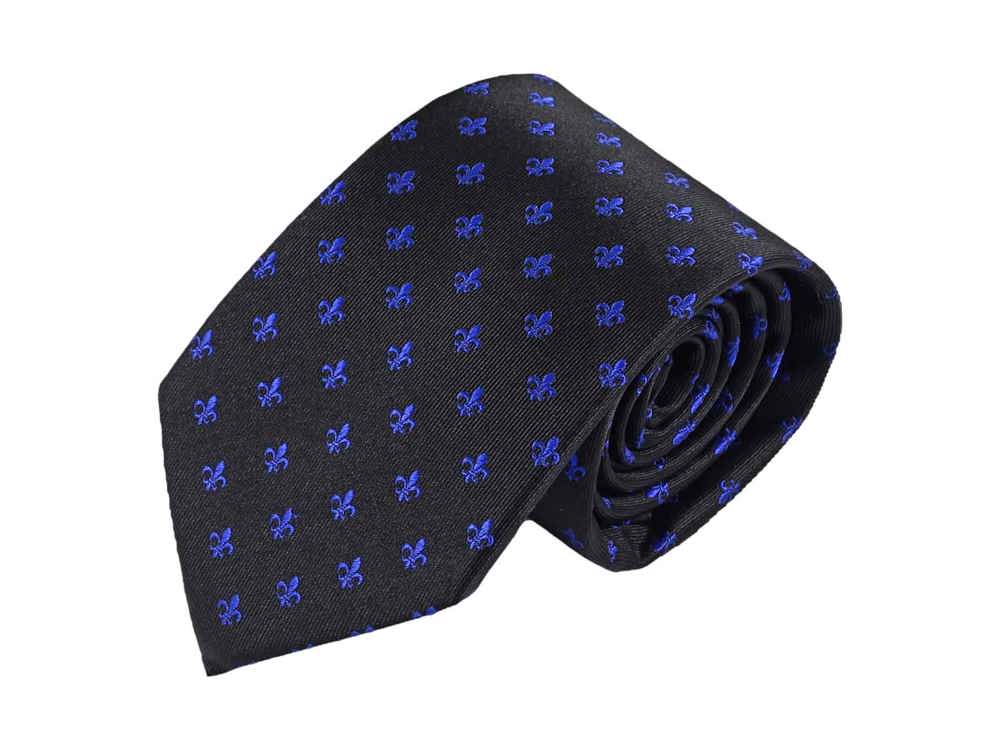 Krawatte Fleur de Lis - 100% Seidenkrawatten. Edel Männer-Design Krawatte blau für Business, Hochzeit - 150 x 8 cm - Schwarz blau