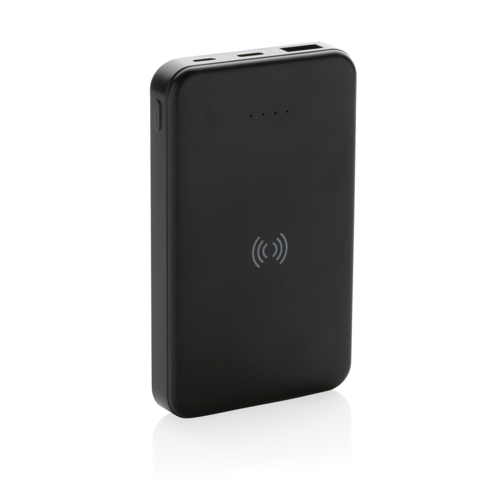 5.000mAh 5W Wireless Powerbank aus RCS recyceltem Kunststoff - schwarz (± PMS Black)