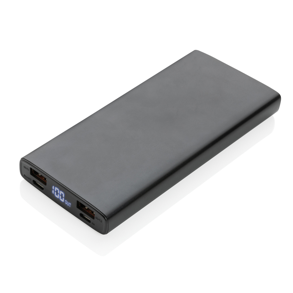 18W PD Powerbank mit 10.000 mAh aus Aluminium - schwarz (± PMS Black)