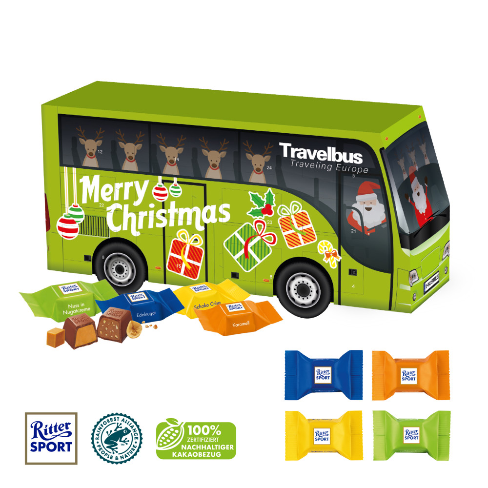 3D Adventskalender "Bus" mit Ritter SPORT Schokowürfel