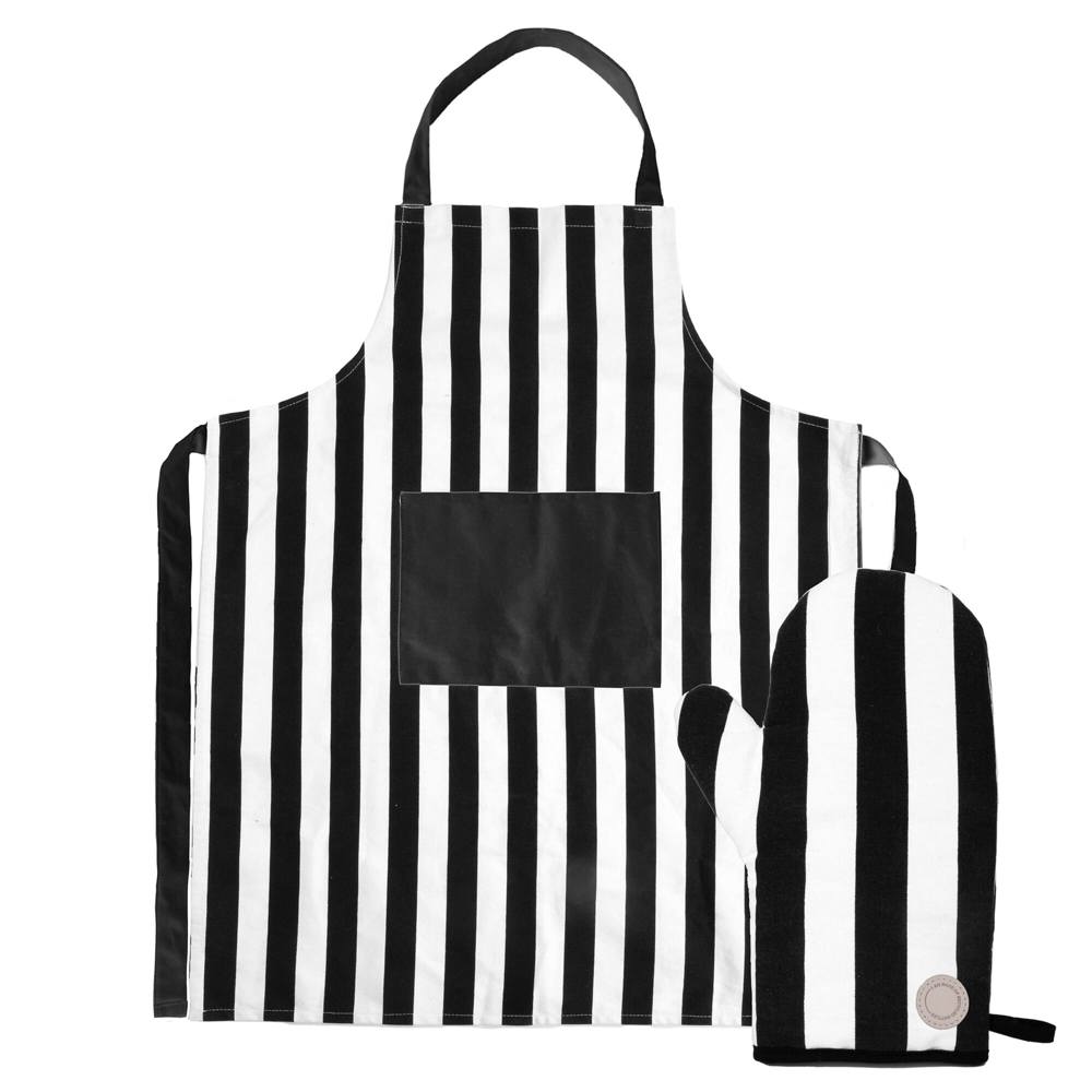 Aron Schürze &amp; Grillhandschuh-Set - Weiss / Schwarz