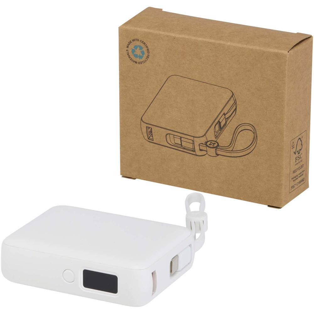Acrux 35 W 10.000 mAh Tablet Powerbank mit integriertem Typ-C-Kabel aus recyceltem Kunststoff