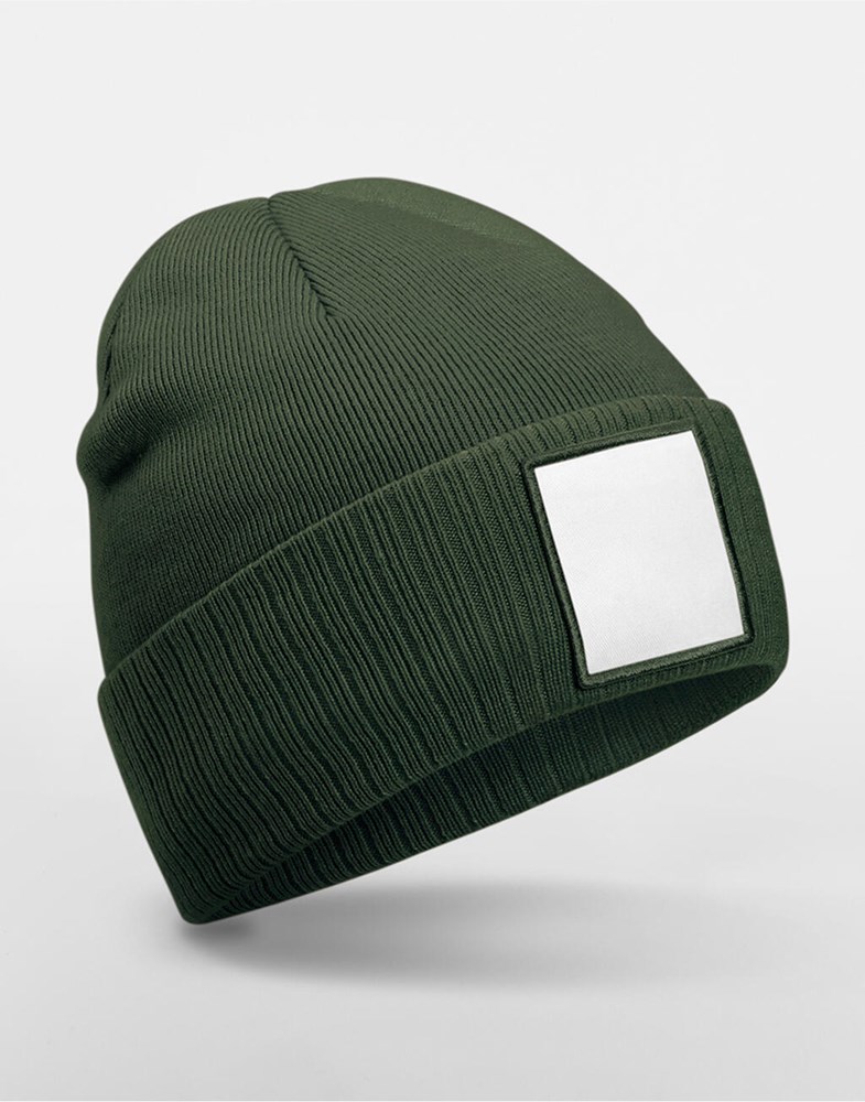 Appliqué Patch Beanie - Olive Green/White