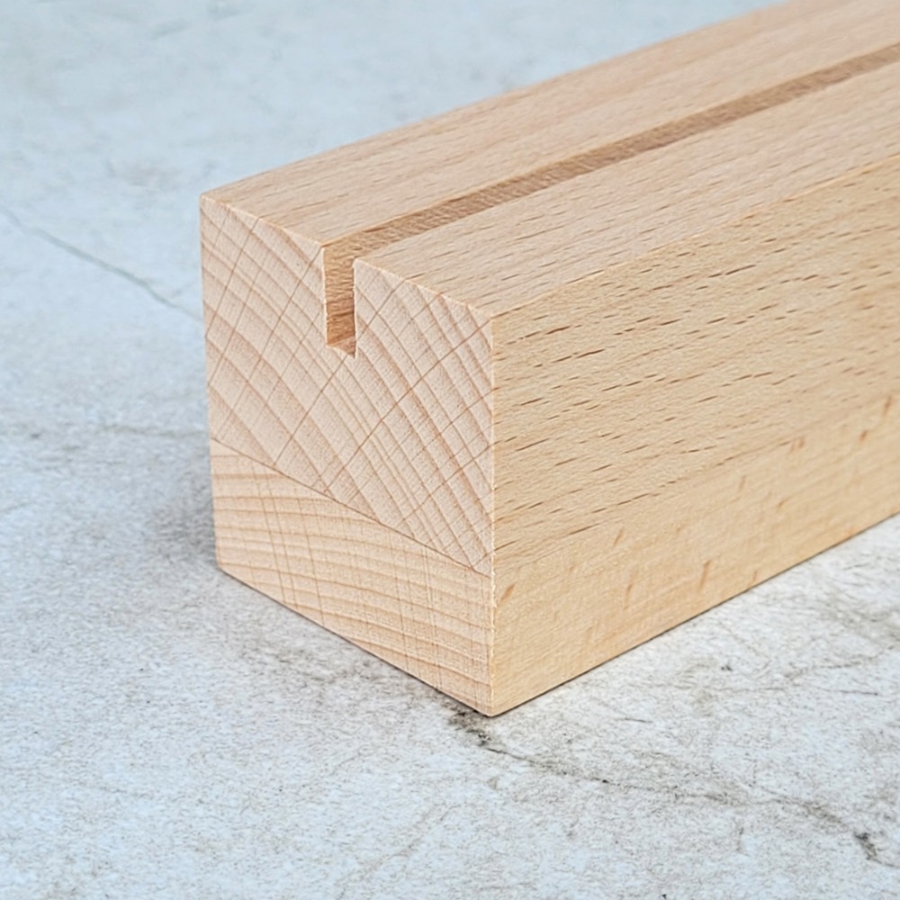 A5-Menühalter aus Buche mit Acrylhalter 150×40×40 mm, Nut 3,5×15 mm, Hartwachs