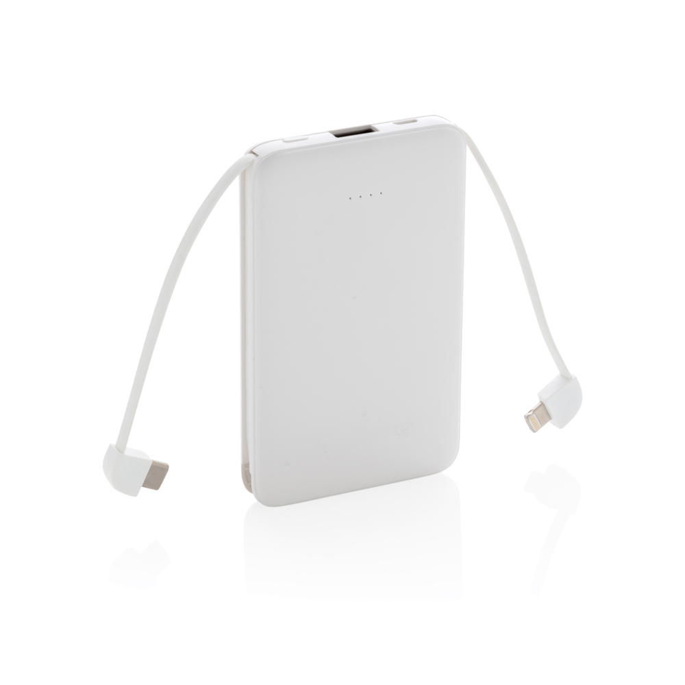5.000 mAh Powerbank mit integriertem Kabel - weiß (± PMS White)