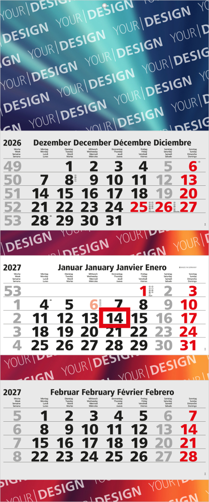 3-Monatskalender Mehrblock Maxi 3 Post