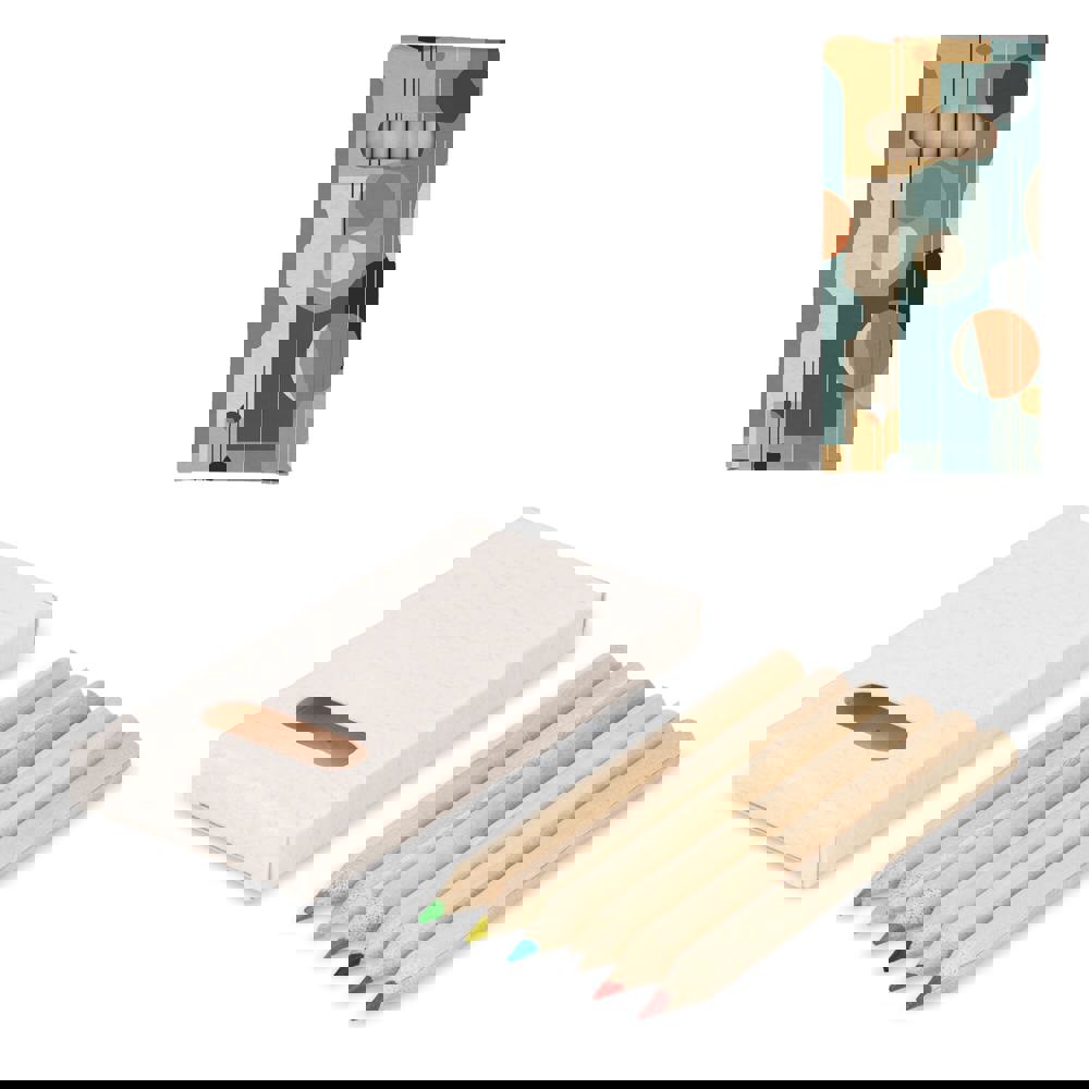 6 Buntstifte in einer Schachtel aus recyceltem Milchkarton