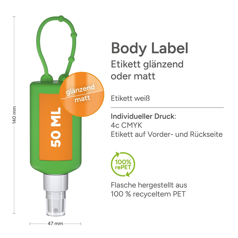 Kfz Cockpit-Reiniger, 50 ml Bumper grün, Body Label (R-PET)