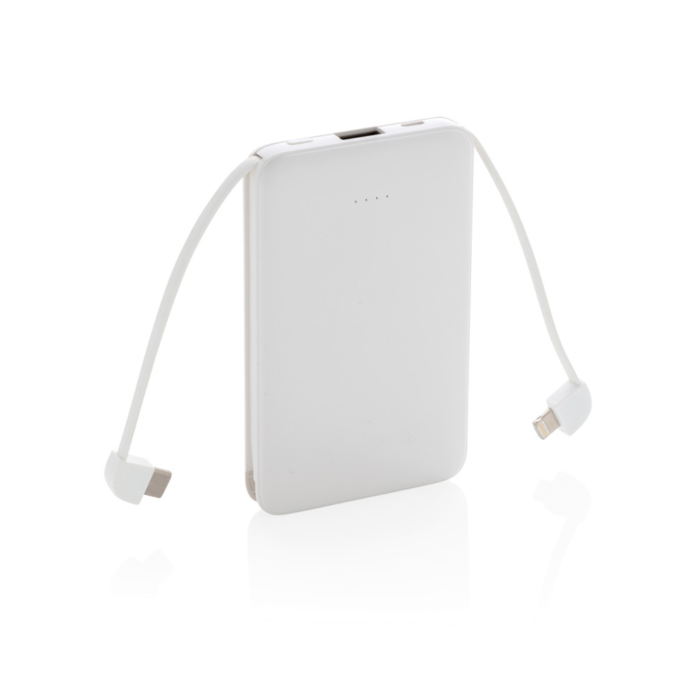 5.000 mAh Powerbank mit integriertem Kabel - weiß (± PMS White)