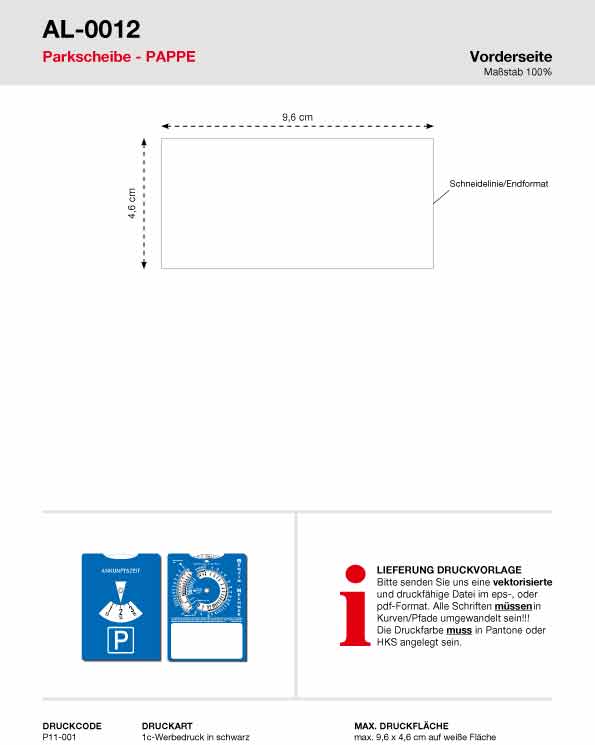 Allflash Parkscheibe Pappe mit Benzinrechner inkl. 1c Werbedruck