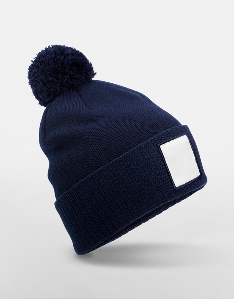Appliqué Patch Pom Beanie - Oxford Navy/White