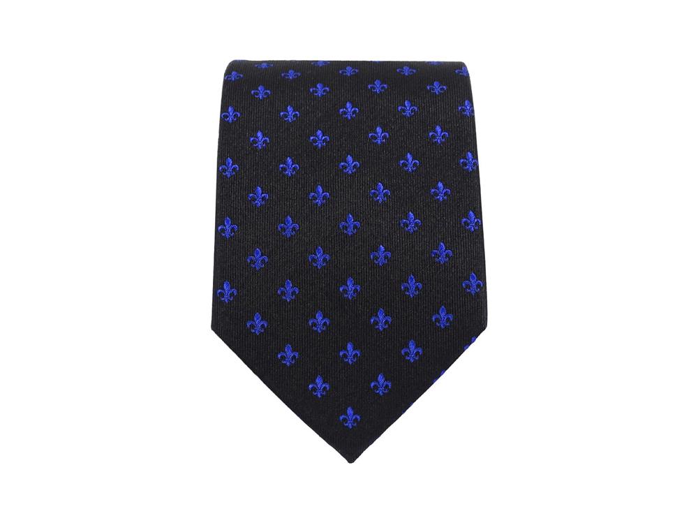 Krawatte Fleur de Lis - 100% Seidenkrawatten. Edel Männer-Design Krawatte blau für Business, Hochzeit - 150 x 8 cm - Schwarz blau