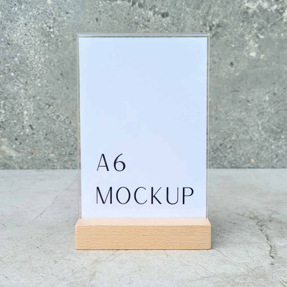 A6-Menühalter aus Buche mit Acrylhalter 105×40×20 mm, Nut 3,5×15 mm, Hartwachs