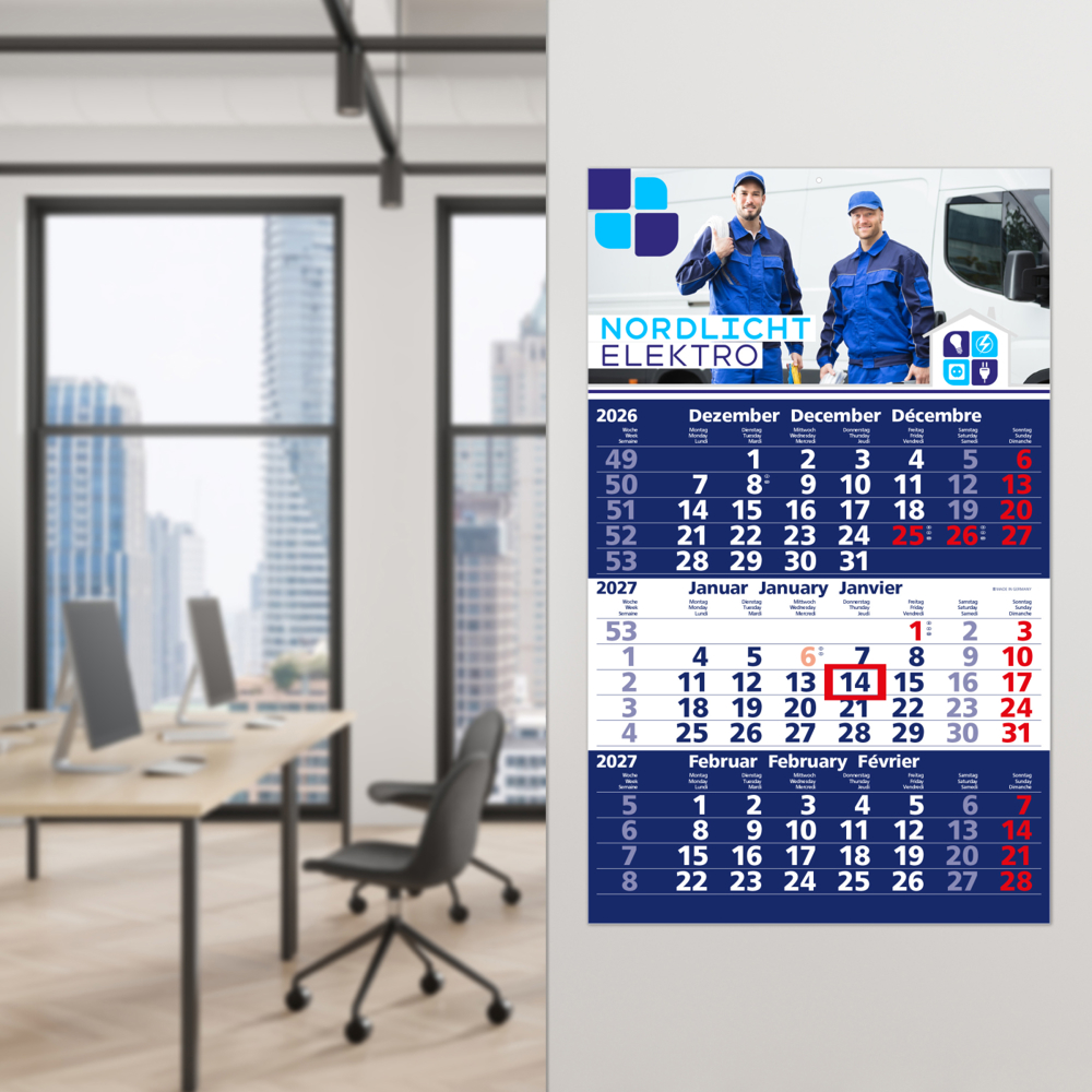 3-Monatskalender Einblatt Solid 3, dunkelblau