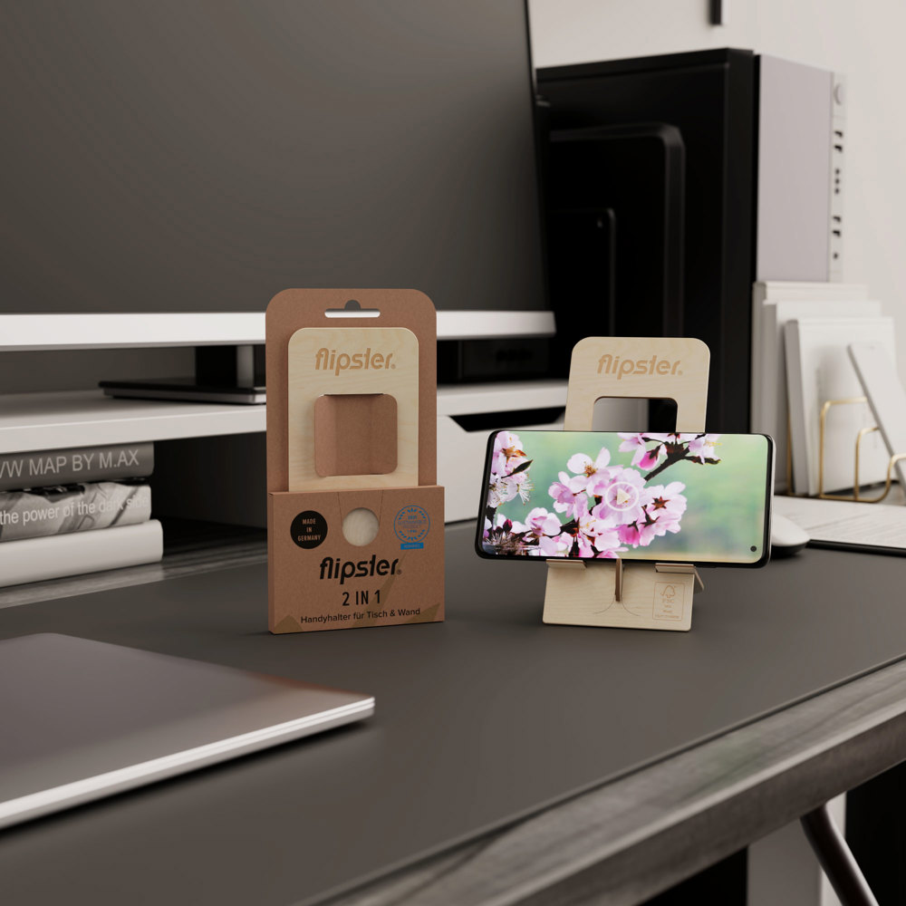 2 in 1 Handyständer flipster® - Premium (FSC® zertifiziert)Birke